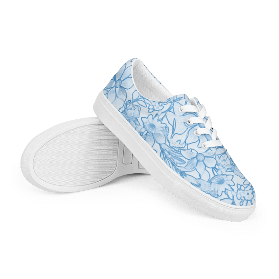 Line art Light Blue and Blue Floral/Women's Lace-Up Canvas Shoes by Allcolor product image (6)