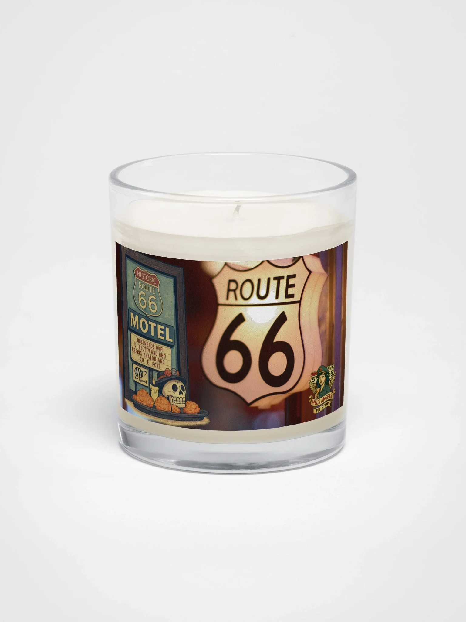 Route 66 Motel Candle – Día de los Muertos Inspired Travel Decor product image (3)