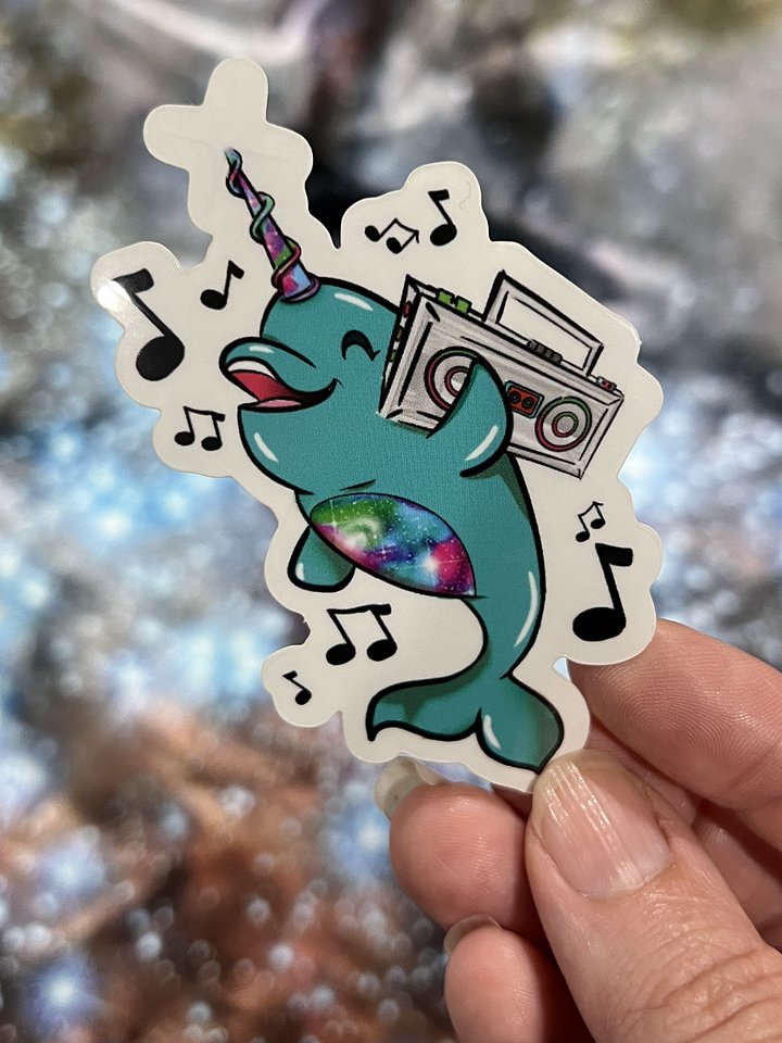 Boom Box Narwhal Transparent Background Sticker product image (1)