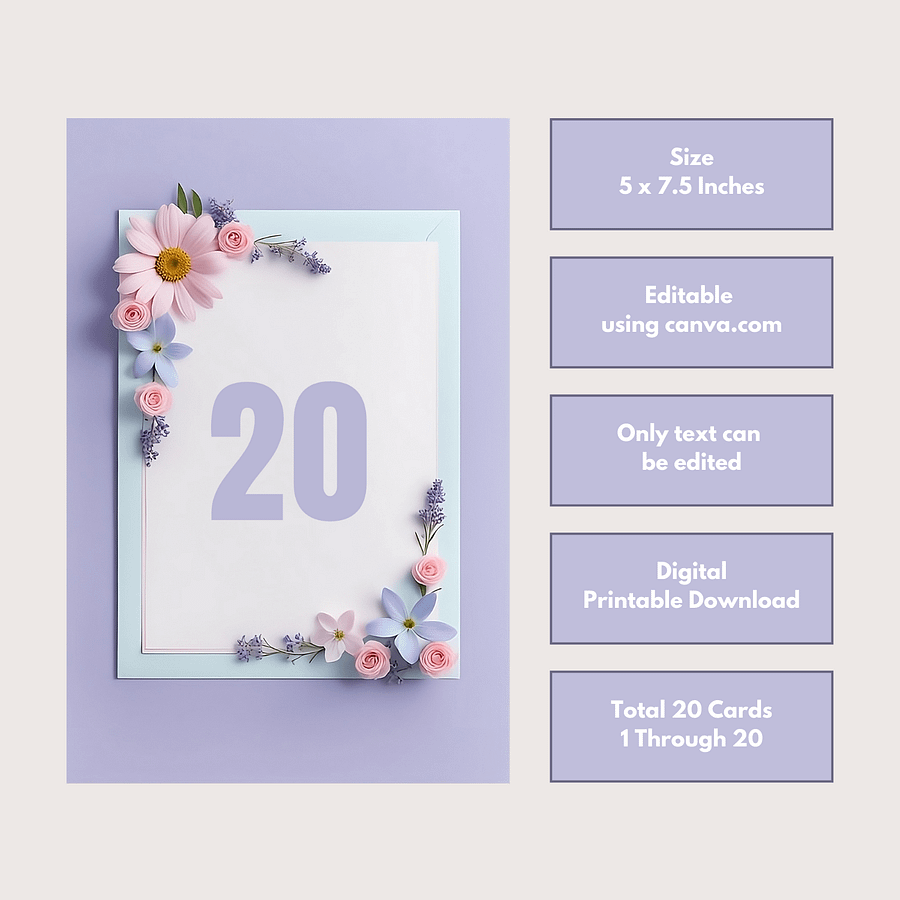 Floral Table Number Card - Dizynai (DTN-11) product image (3)