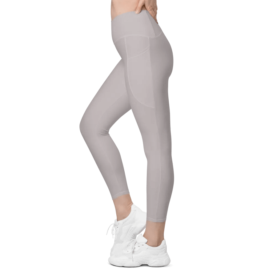 Plain Gray True Summer Women's High Waisted Premium Crossover Leggings with Pockets by Treasure Pie product image (6)