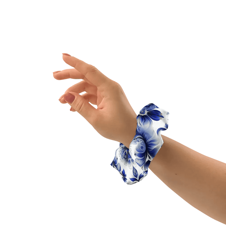 Hair Scrunchie - Blue and White Floral Pattern product image (8)