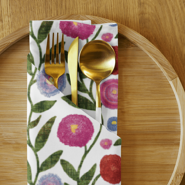 🌼 English Daisies on White | Set of 4 Cloth Napkins | Monique Faella Designs™ | Cottagecore Floral Table Linens | Garden-Inspired Dining product image (2)