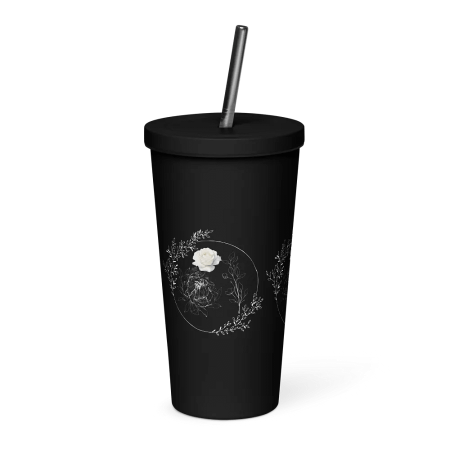 Floral White Line Tumbler with Straw product image (4)