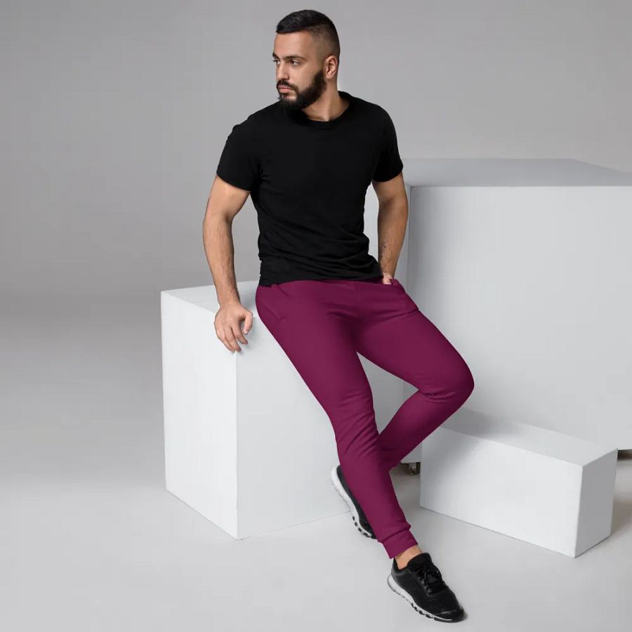 Plain Dark Burgundy Red True Summer Recycled Polyester Premium Men's Joggers by Treasure Pie product image (3)