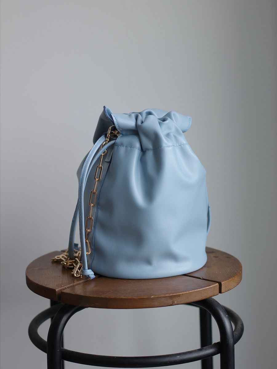 Sample Sale – Soft Leather Drawstring Bucket Bag – Light Blue product image (10)
