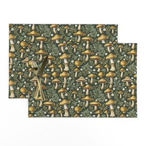 Seamless Pattern - Golden Mushrooms on Dark Green product image (10)