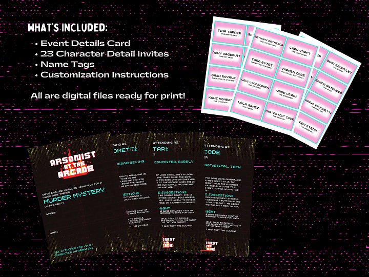 Arsonist at the Arcade - A Family-Friendly Videogame Themed Mystery Party Game - Invitations Add-On product image (2)