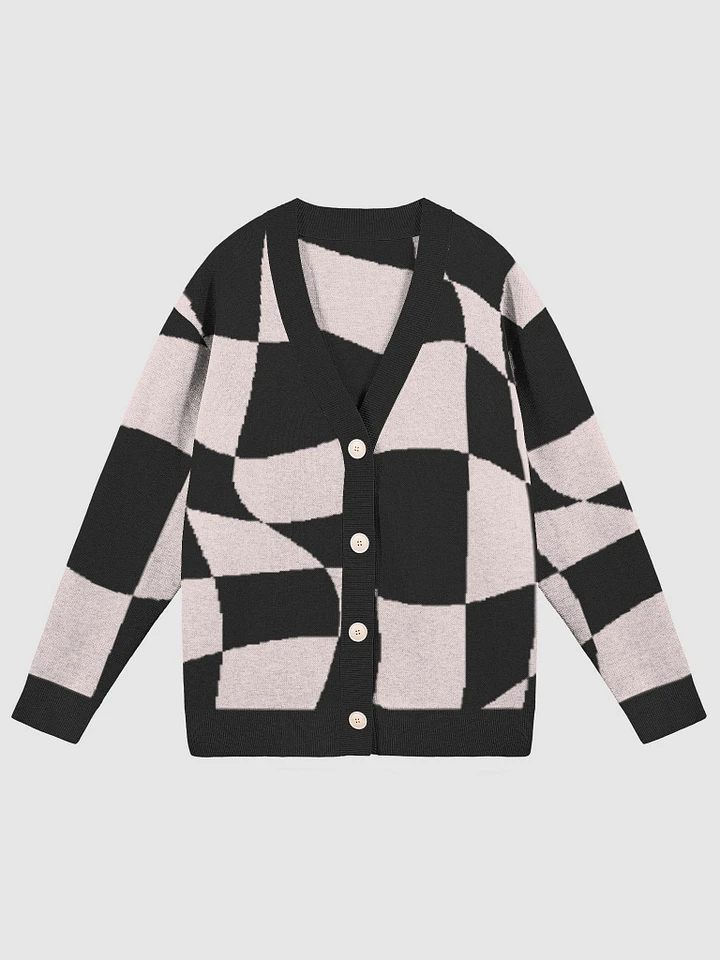 Distorted Check Pink Black Cardigan Sweater product image (5)