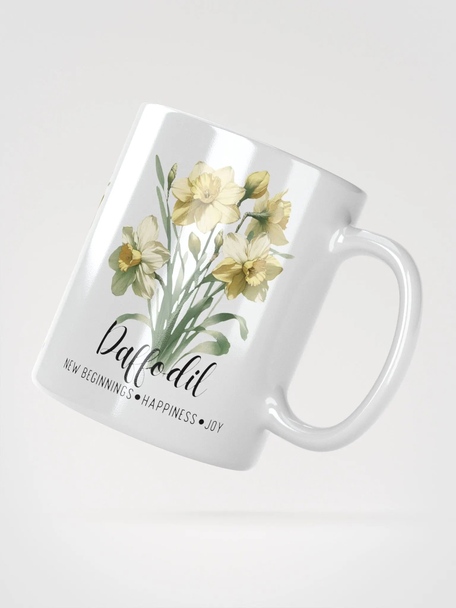Daffodil Ceramic White Mug: New Beginnings, Happiness, Joy March Birth Flower product image (4)