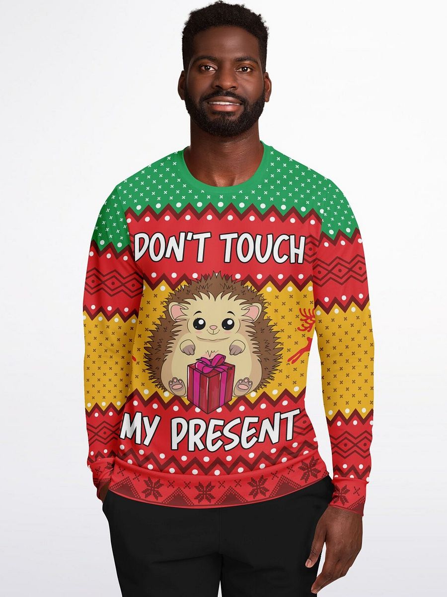 "Don't Touch My Present" Hedgehog Christmas Sweatshirt | Funny Holiday Gift Guard Sweater | Christmas Party Outfit product image (7)