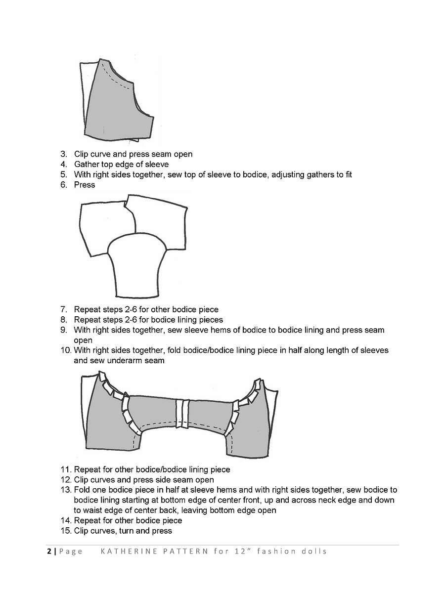 Katherine sewing pattern for 12" fashion dolls product image (3)