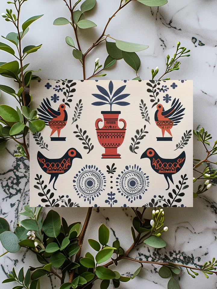 Hellenic Folk Elegance: Greek Heritage Greeting Card product image (1)