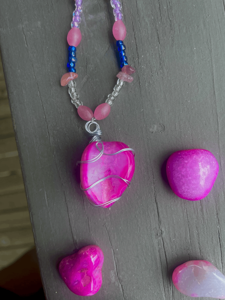 Pink Agate and Rose Quartz Silver Wrapped Necklace product image (2)