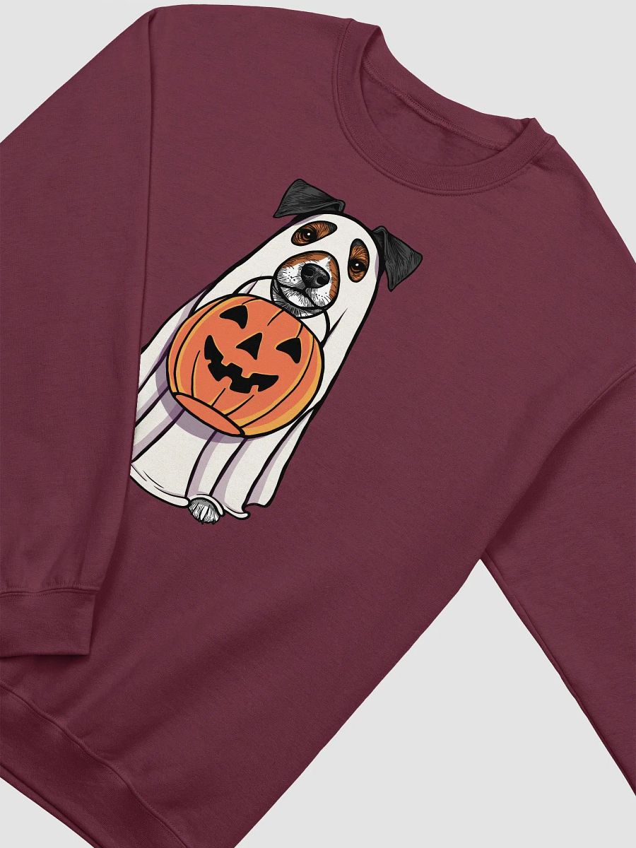 Funny Halloween Jack Russell Terrier(Grizzle) Sweatshirt | Funny JRT Wearing a Ghost Costume and Holding a Pumpkin Basket product image (9)