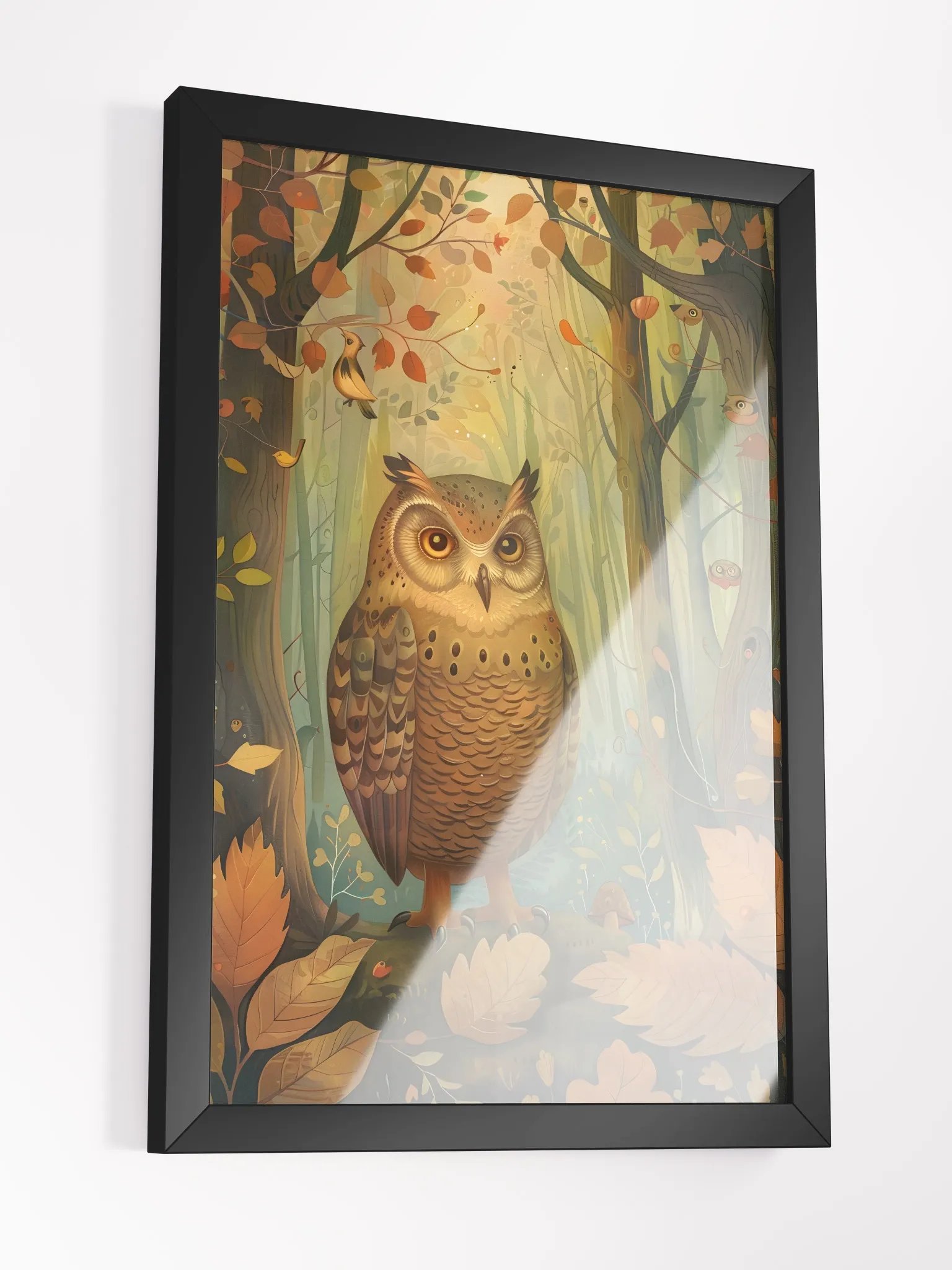 Whimsical owl perched in enchanted forest scenery. product image (3)