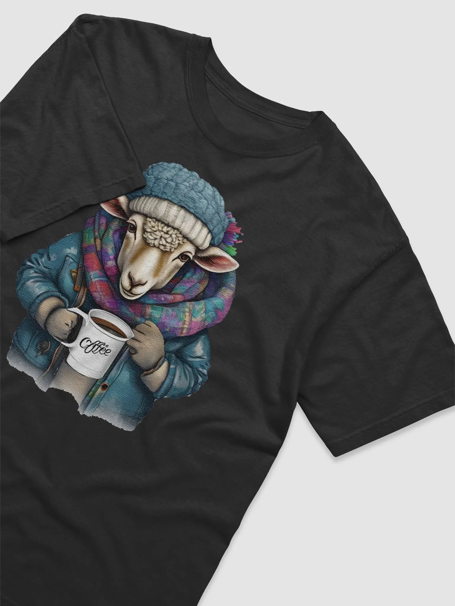 Sheep wearing a jacket holding a cup coffee product image (3)