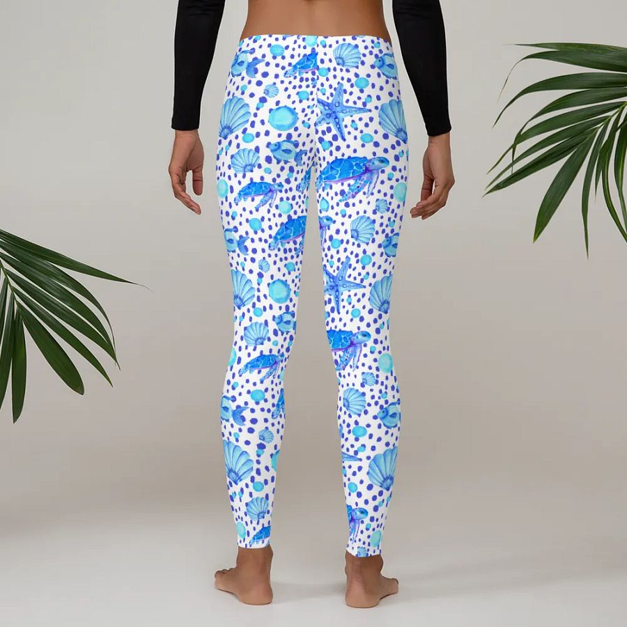 ladies leggings with sea turtle print.  Ideal gift fot the nature andeco lover. product image (5)
