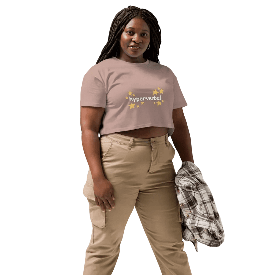 hyperverbal (comic sans with stars) printed crop top product image (45)