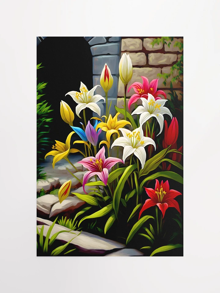 Colorful Lilies Blooming in a Rustic Garden Matte Poster product image (2)