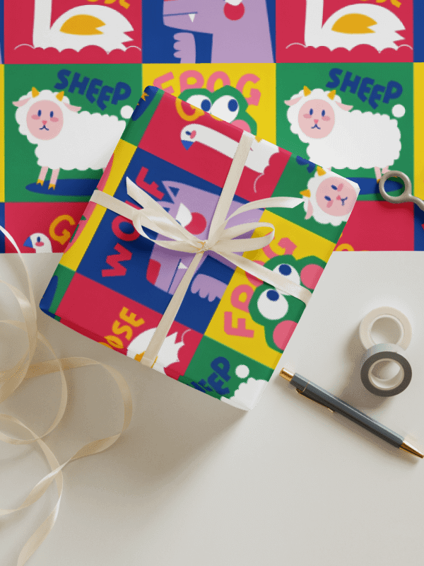 Playful Animal Grid Wrapping Paper product image (3)