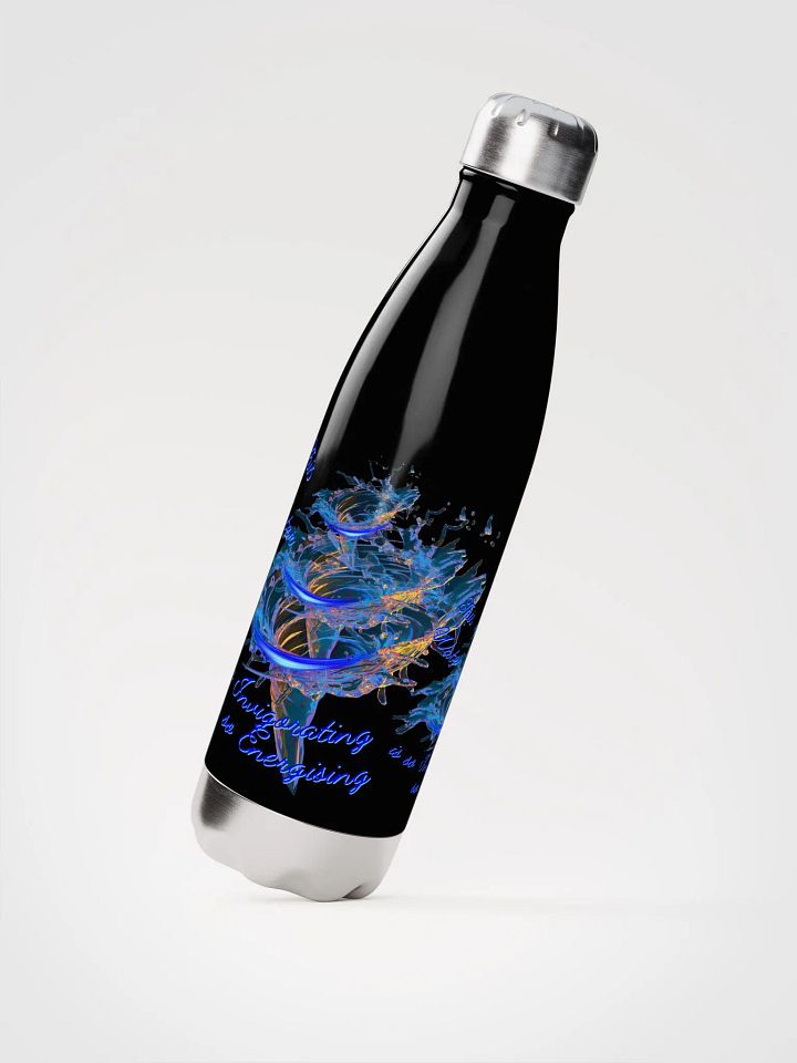 Stainless steal water bottle with beautiful swirly blue whirlpool  design featuring 'This water is so energising' product image (2)