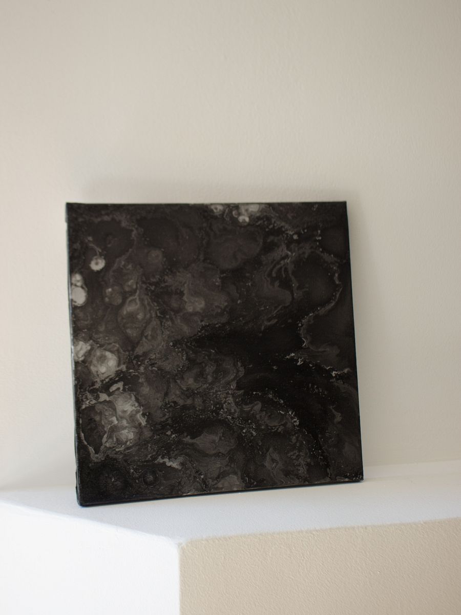 Black and Silver Abstract Acrylic Pour Painting on 10x10 Canvas | Marble Interior Design product image (5)