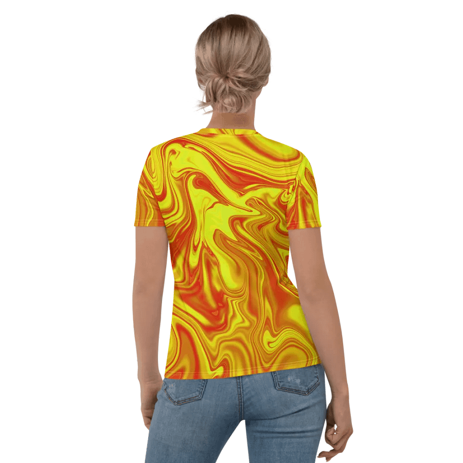 Women's Crew Neck Tshirt - Yellow and Red Digital Fluid Art product image (3)