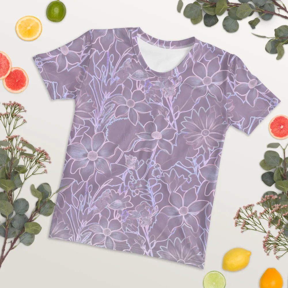 Line art Lilac and Pink Floral/All-Over Print Women's Crew Neck T-Shirt by Sublicolor product image (7)