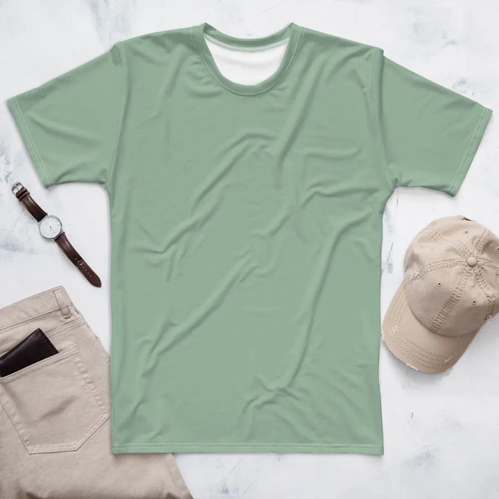 Plain Light Sage Green Soft Summer Men's Crewneck Polyester Heavyweight Premium T-Shirt by Treasure Pie product image (1)