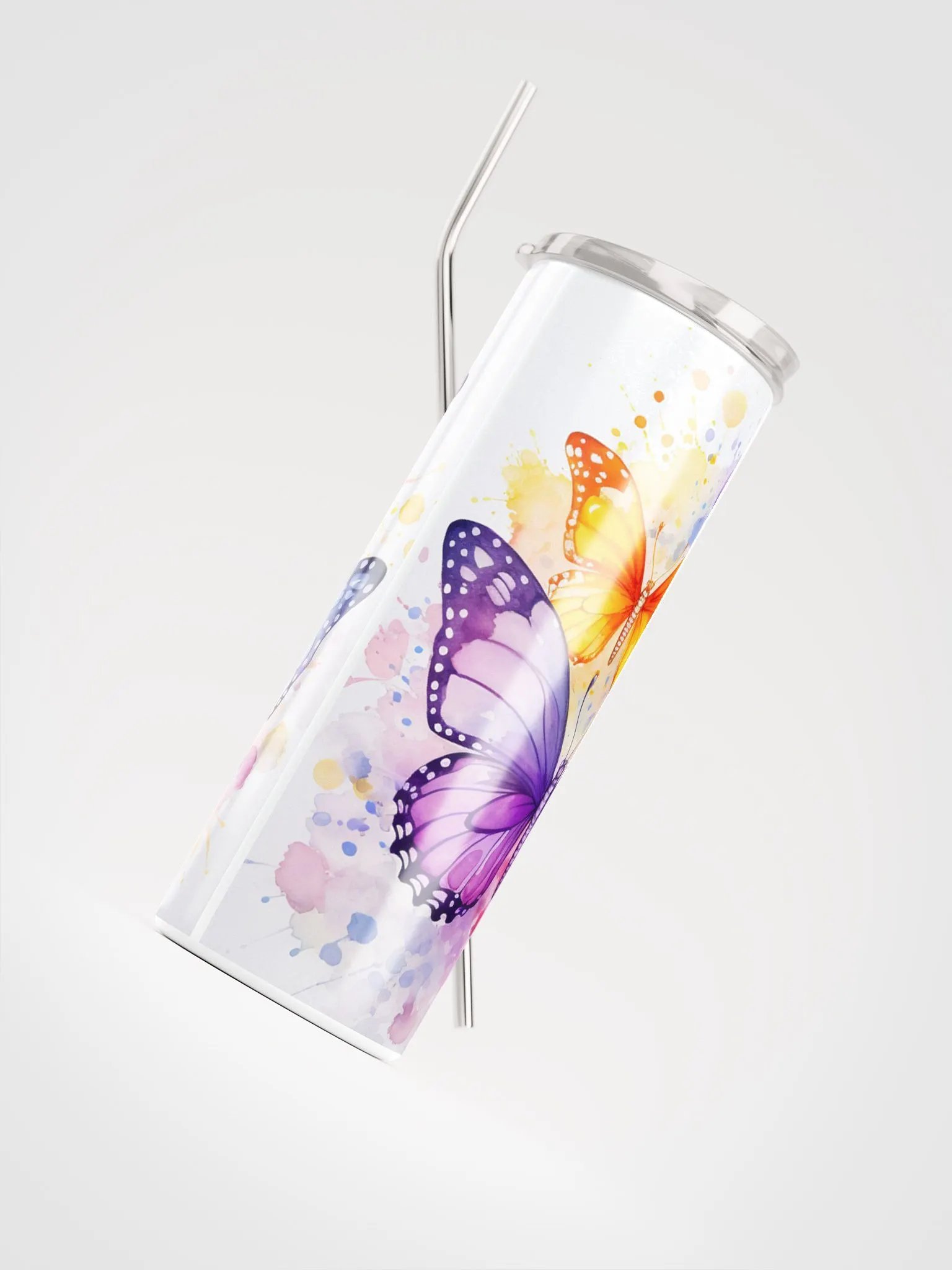 Watercolor Butterfly Purple Yellow Stainless Steel Tumbler product image (4)
