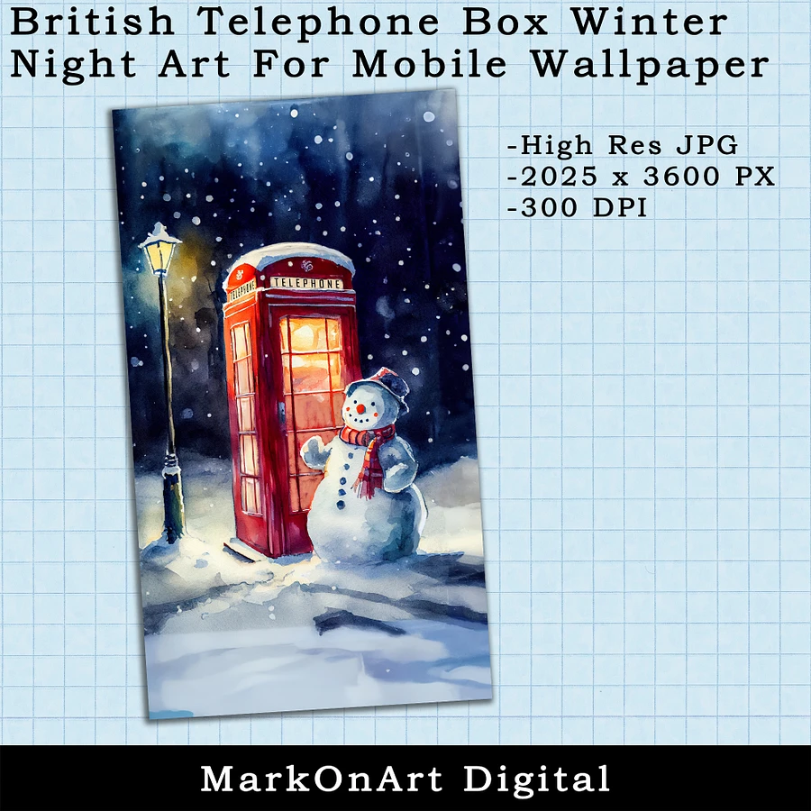 British Telephone Box on A Winter Night For Mobile Phone Wallpaper or Lock Screen | High Res for iPhone or Android Cellphones product image (2)
