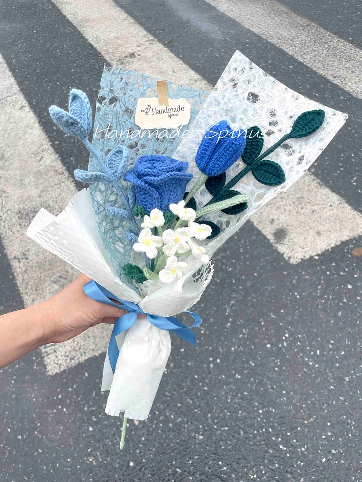Springtime Blue Language Crochet Knit Bouquet product image (1)
