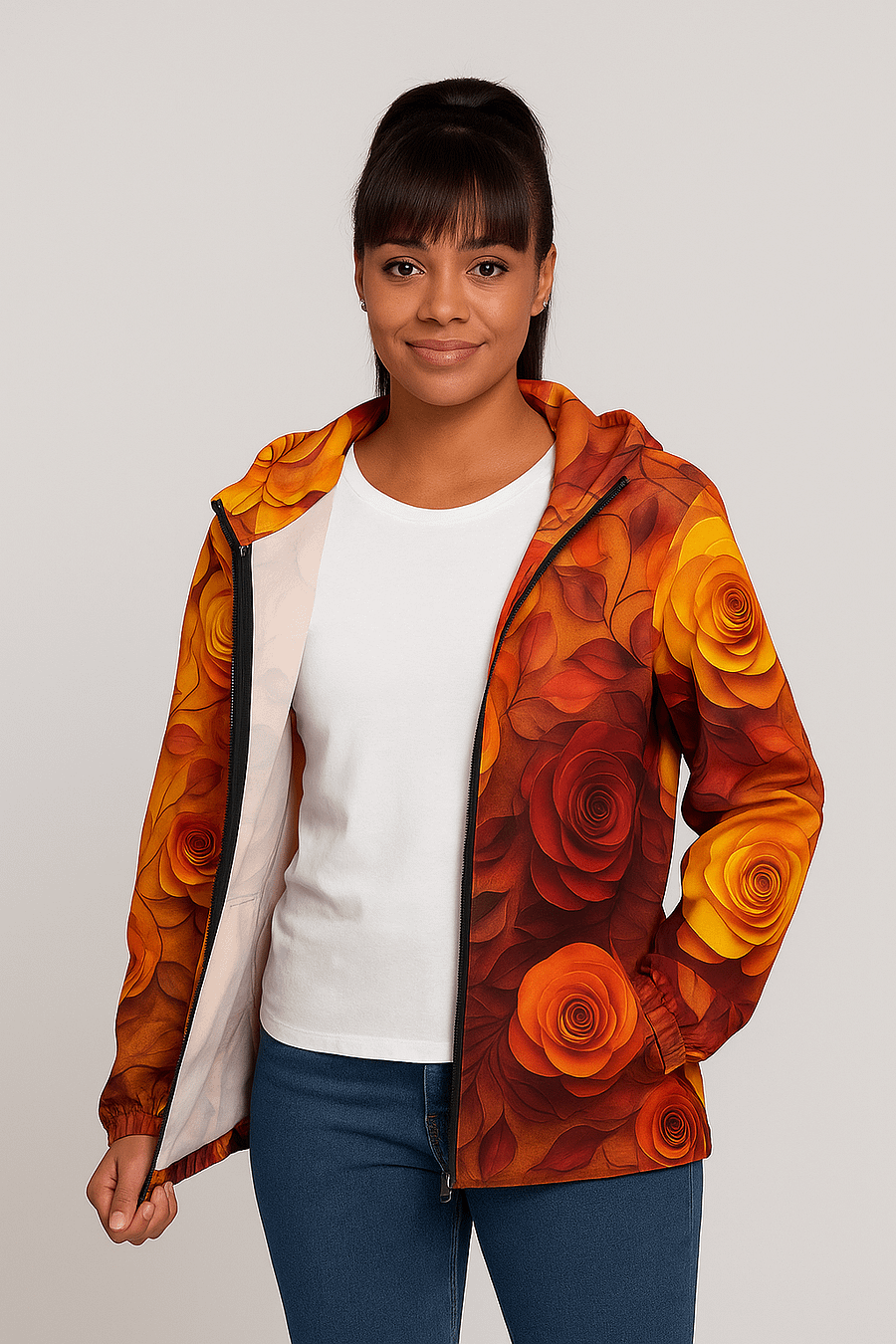 Bold Floral Rose Print Windbreaker Jacket – Lightweight, Water-Resistant, All-Over Print (XS–3XL) product image (3)
