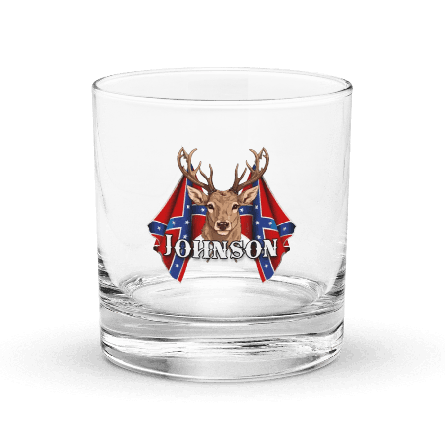 "Johnson" Last Name Rebel Redneck Deer - Rocks Glass product image (1)