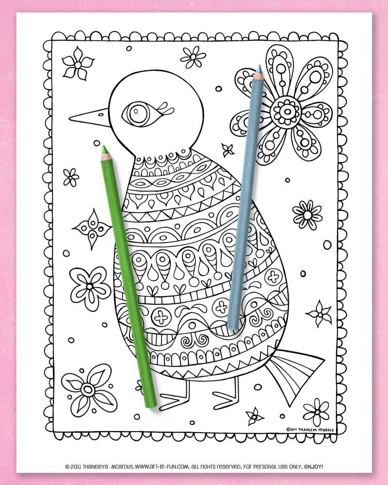 Folk Art Birds Coloring Pages product image (12)