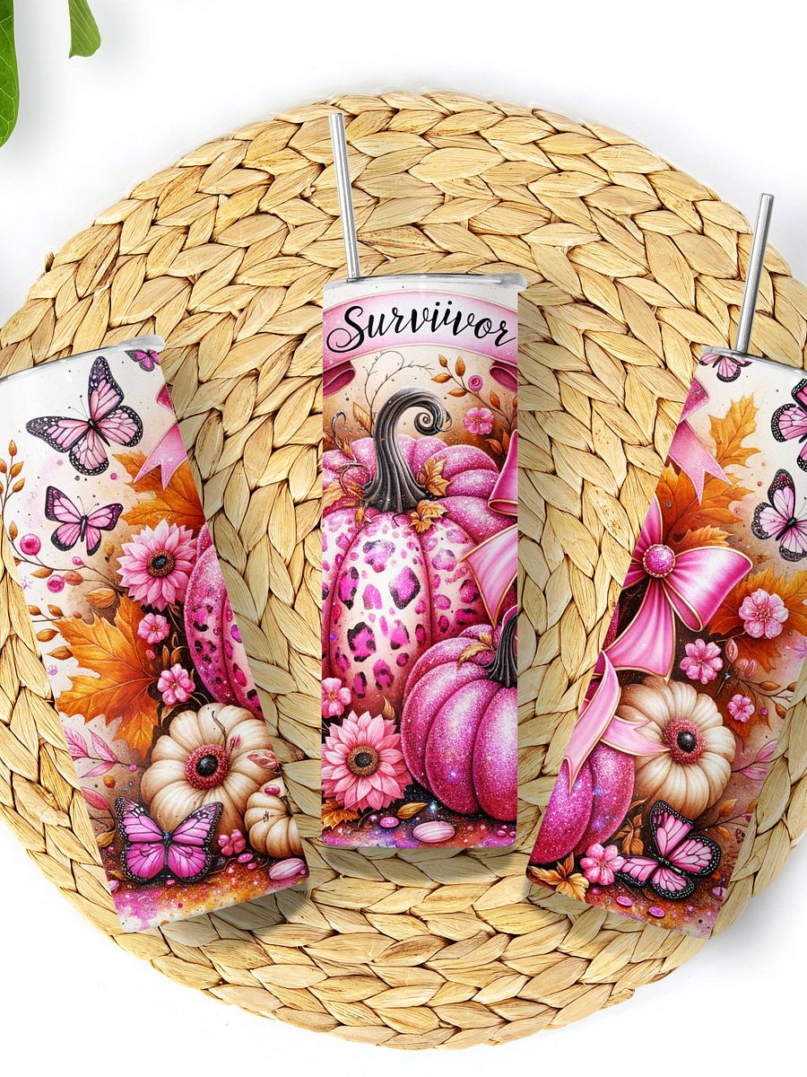 20 oz Pink Pumpkin Ribbon Awareness Tumbler product image (4)