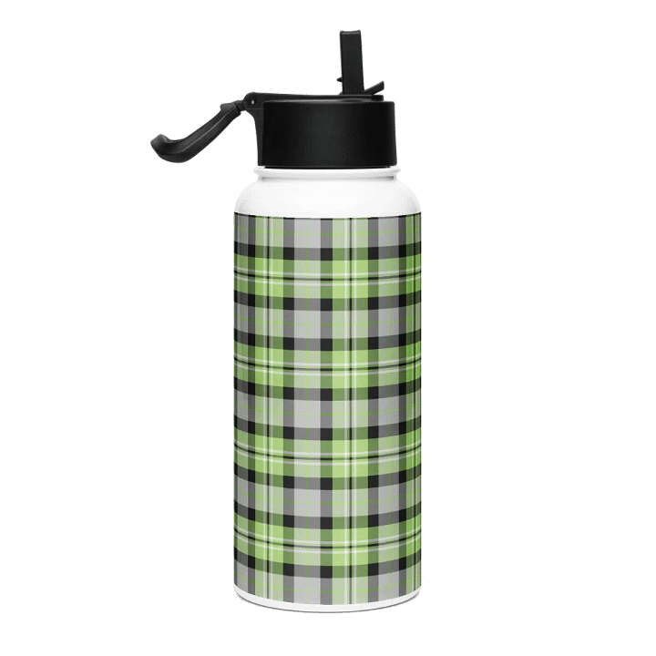 Light Green and Gray Plaid Water Bottle product image (1)