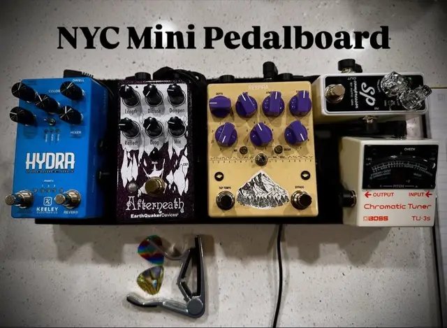After much deliberation, I’ve settled on my mini pedalboard for the Nightfall Tour in NYC. I’m starting out with a Boss TU-3s chromatic tuner. It’s a great space saver and leaves me just enough room to fit in my Xotic SP compressor, which helps with volume and sustain. After that, I have a Respira combo shimmer/tremolo pedal from AC Noises which is quickly becoming one of my go to pedals for creating ambient textures. Next is the Afterneath pedal from EarthQuaker Devices. It’s a reverberator that makes these really cool echoey soundscapes. Lastly, the final pedal is the Hydra from Keeley Electronics. It’s a combo tremolo and reverb. Usually you would put that up earlier in the chain, but if I’ve learned one thing about guitar pedals, it’s all about taste and it doesn’t really matter where you place the pedals as long as it makes sense for the sound you want to create.  I know what you might also be asking yourself, why do she have two tremolo pedals? They both operate in different ways and create very different sounds. Also, since I’m gonna be singing and playing guitar at the same time, I can’t really get down and mess with the pedal settings in the middle of a song. So I’ll use the Keeley for a classic but modern tremolo on the rock songs, and the Respira for a synthesizer like effect on the ballads. That’s today’s pedal round up! I hope to see you in New York this October if you’re in the neighborhood! #pedalboardroundup #nightfalltour #jessirobertson