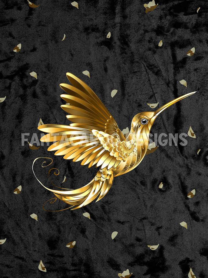Golden Hummngbird with golden petals on black velvet effect Flip Flops product image (2)