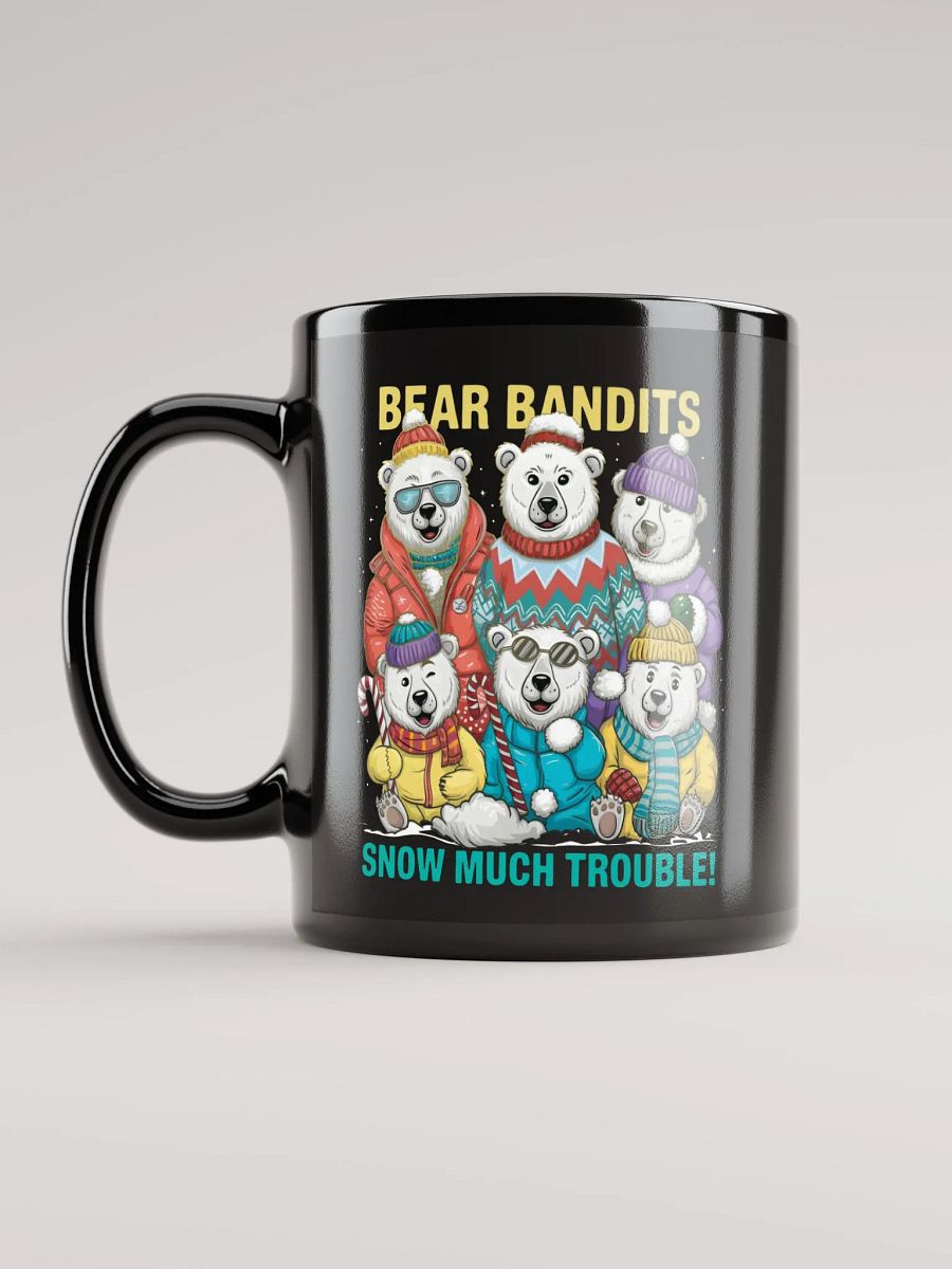 Bear Bandits of the North Black Glossy Mug – Playful Polar Bear Mug product image (11)