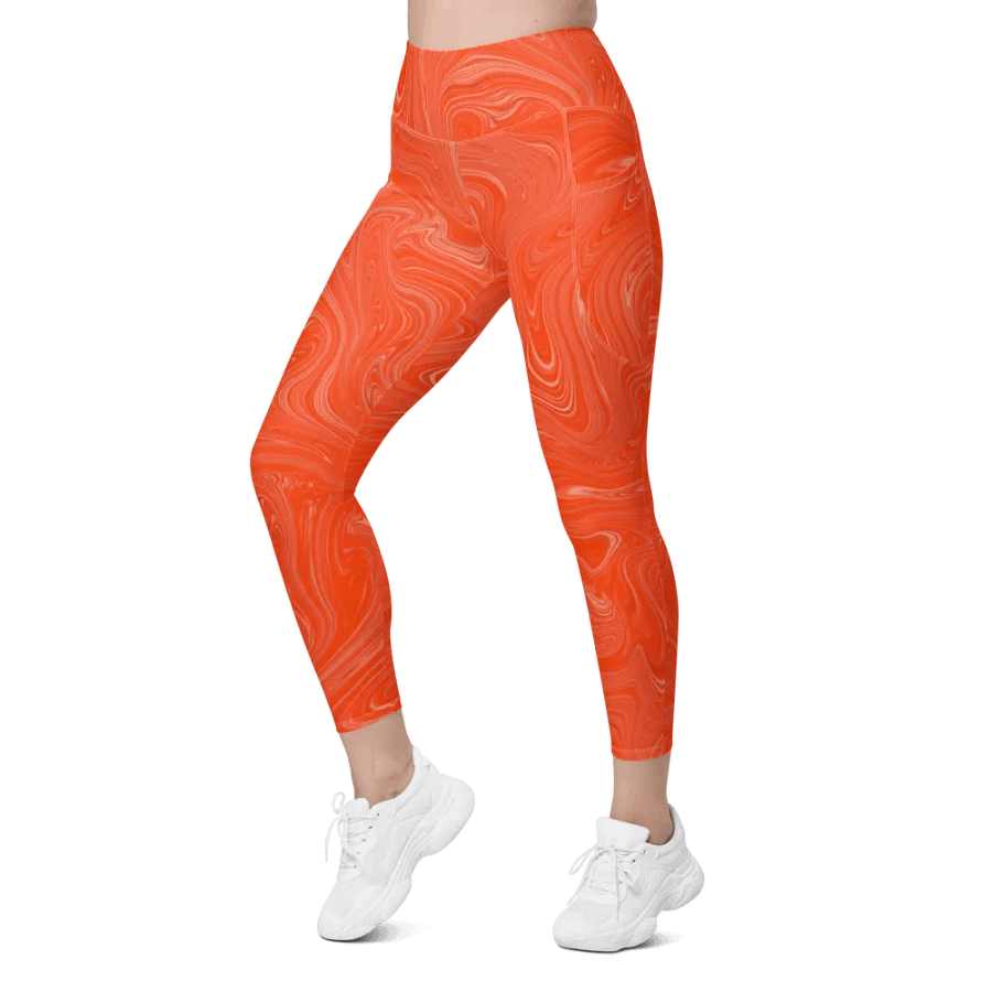 Leggings with Pockets - Orange Brown Fluid Swirls product image (3)