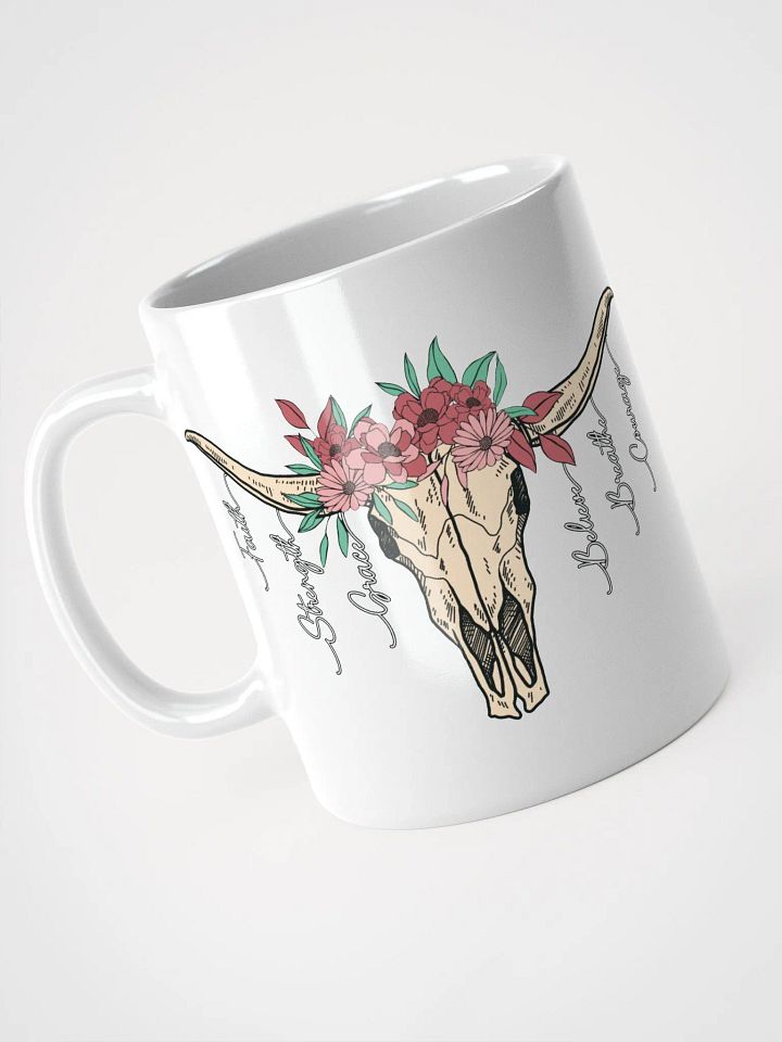 Floral Cow Skulls White Glossy Mug product image (2)