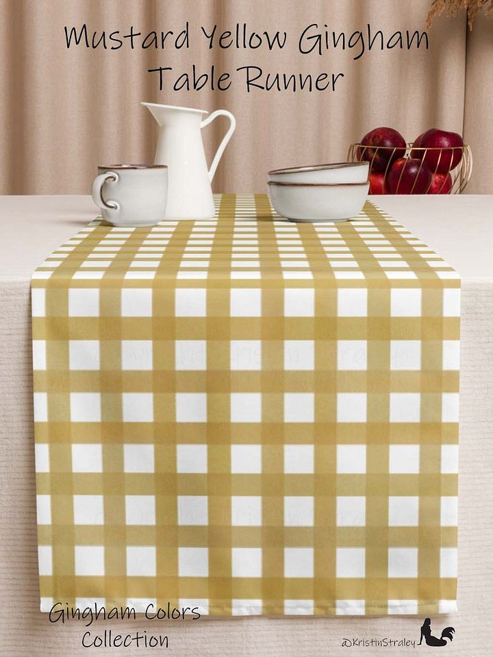 Mustard Yellow Gingham on White Table Runner product image (1)