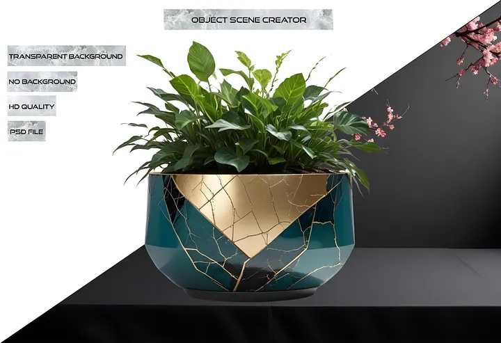 Kintsugi Harmony – Planter with Vibrant Foliage PNG product image (2)
