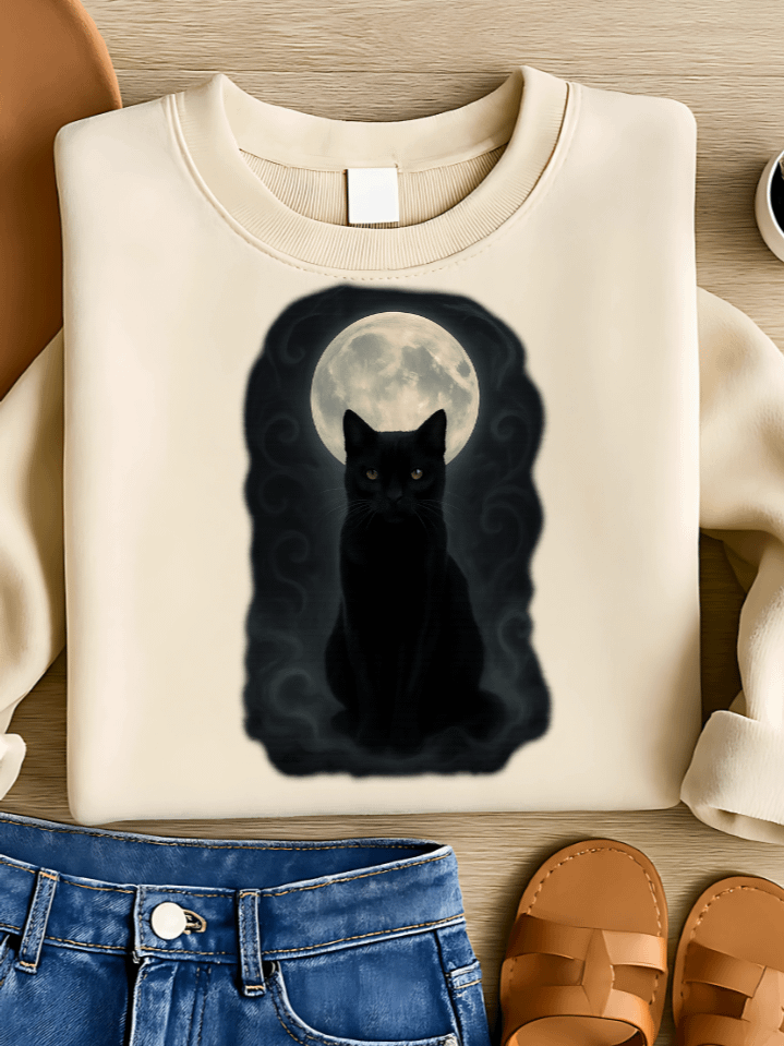 Midnight Black Cat Sublimation PNG – Spooky Moon Clipart for T-Shirts – Mystical Halloween Night Theme – 300 DPI Instant Digital Download product image (1)