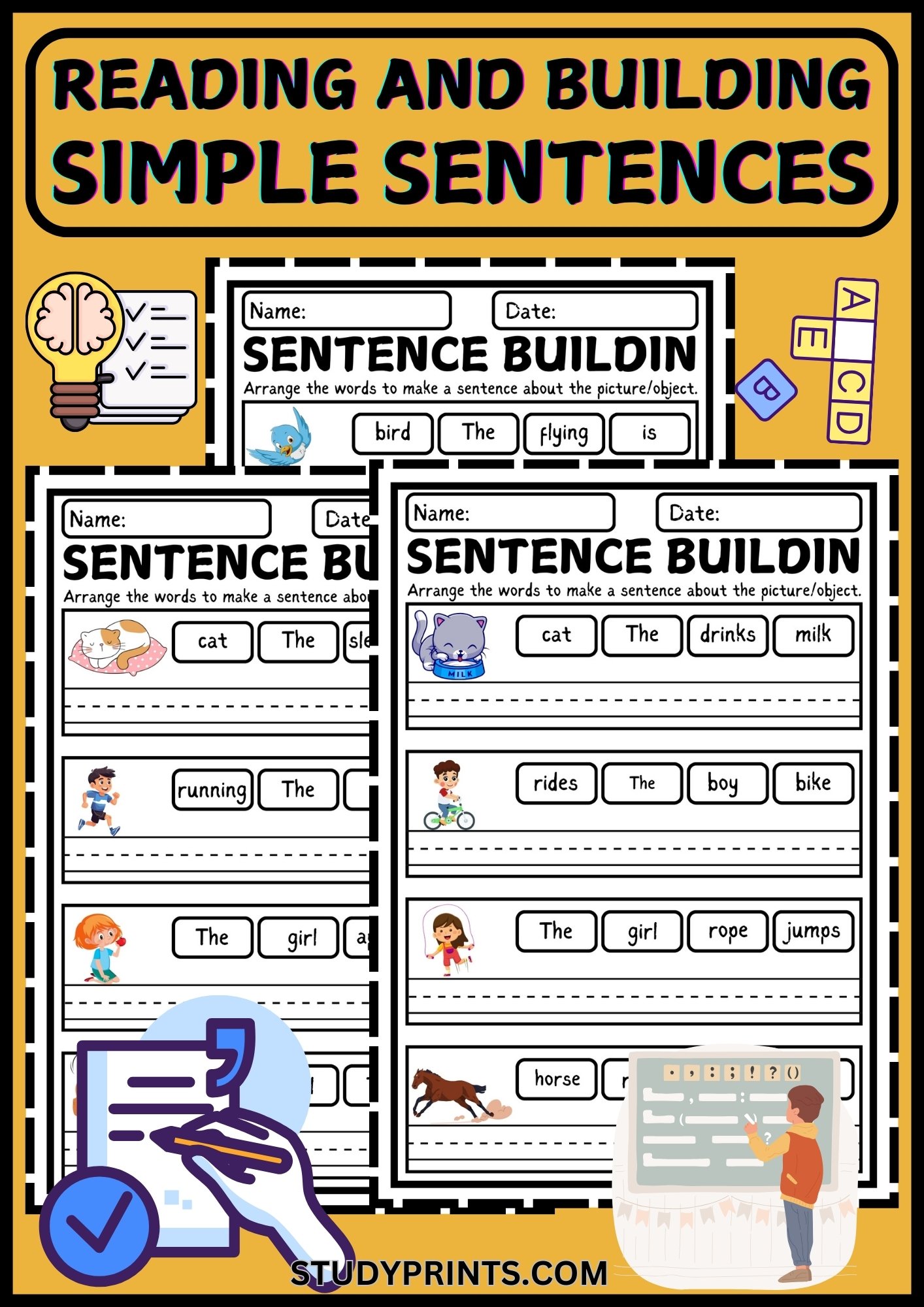 Reading and Building Simple Sentences Worksheet for Grade 1 product image (1)