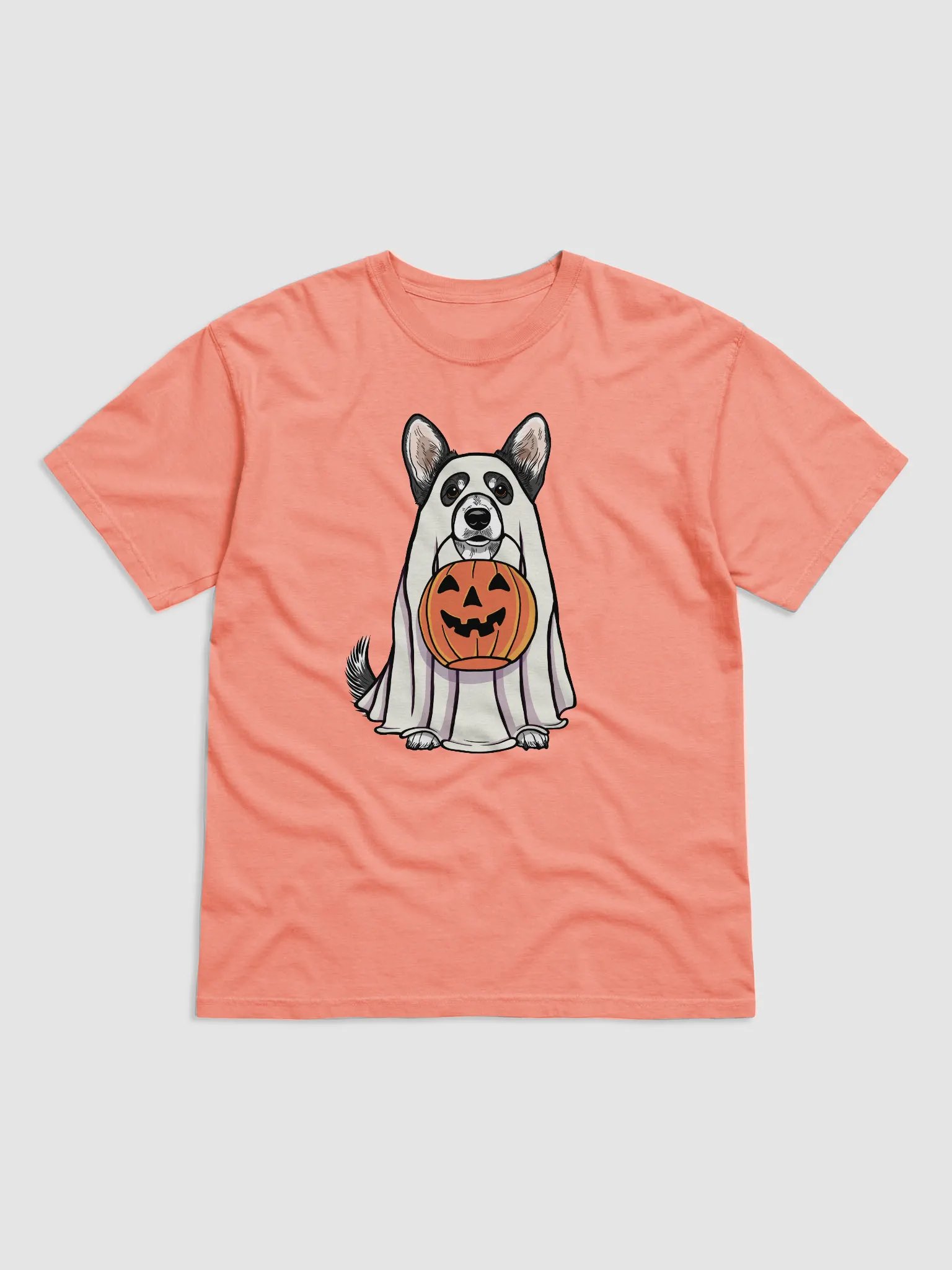 Funny Halloween Cardigan Welsh(Black & White) Corgi T-Shirt | Funny Corgi Wearing a Ghost Costume and Holding a Pumpkin Basket product image (22)