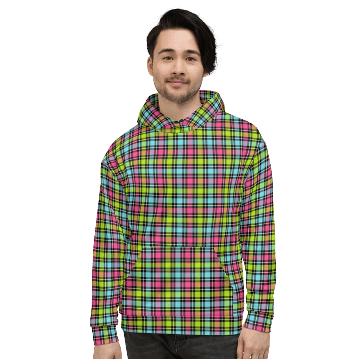 Neon Checkered Plaid Hoodie product image (2)