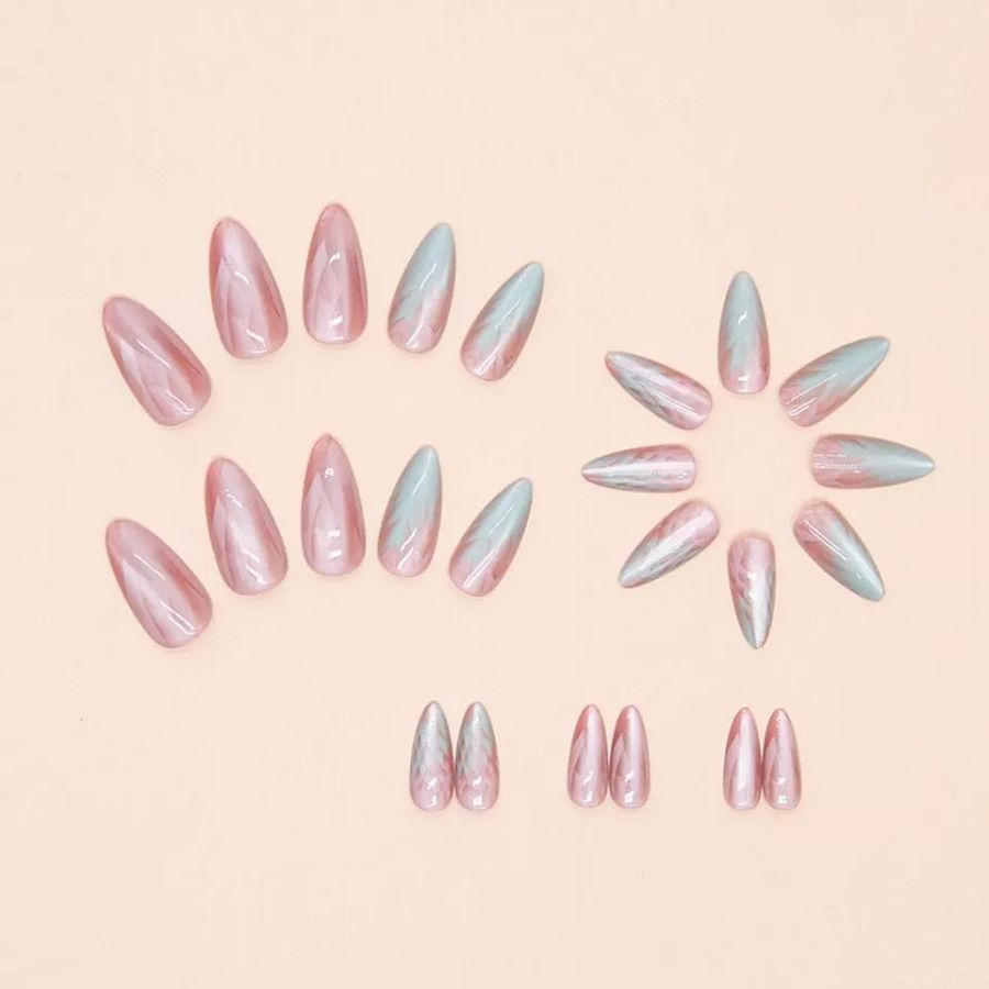 Glazed Cat's Eye Fake Nails Long Stiletto Nail Tips False Nails Women Girls product image (4)